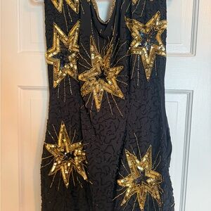 LoveShackFancy Black Dress with Gold Sequins